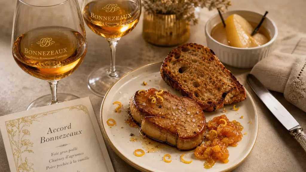 Bonnezeaux accord mets vins : foie gras et poires pochées