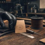 Fabrication artisanale : étiquette “fait main” et cuir, fabriqué en France