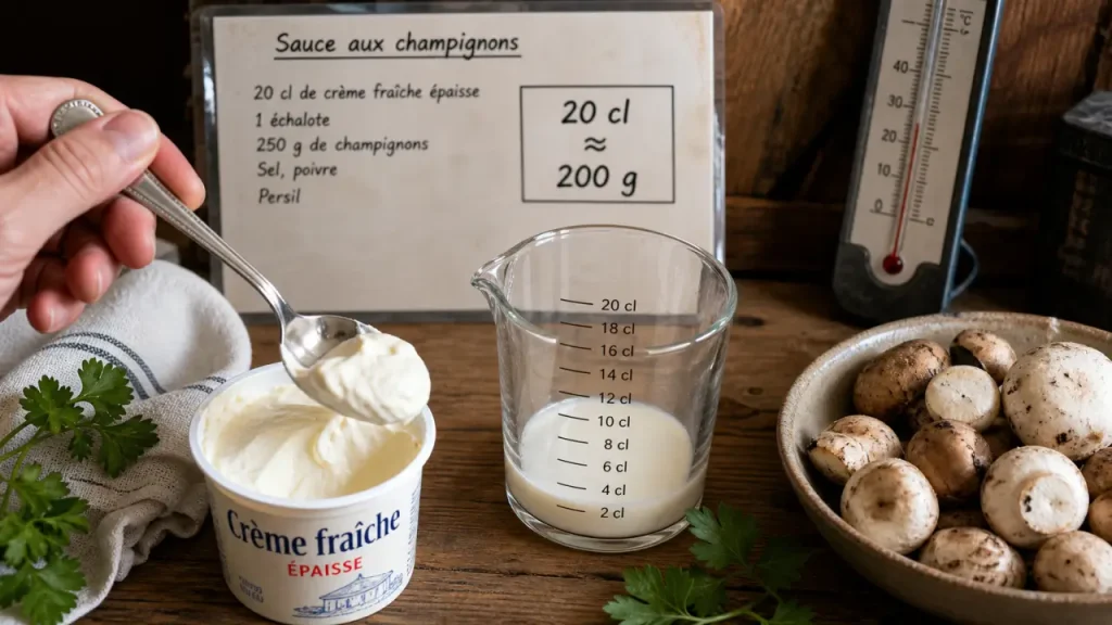 20 cl de crème fraîche en grammes : le guide pour doser sans balance