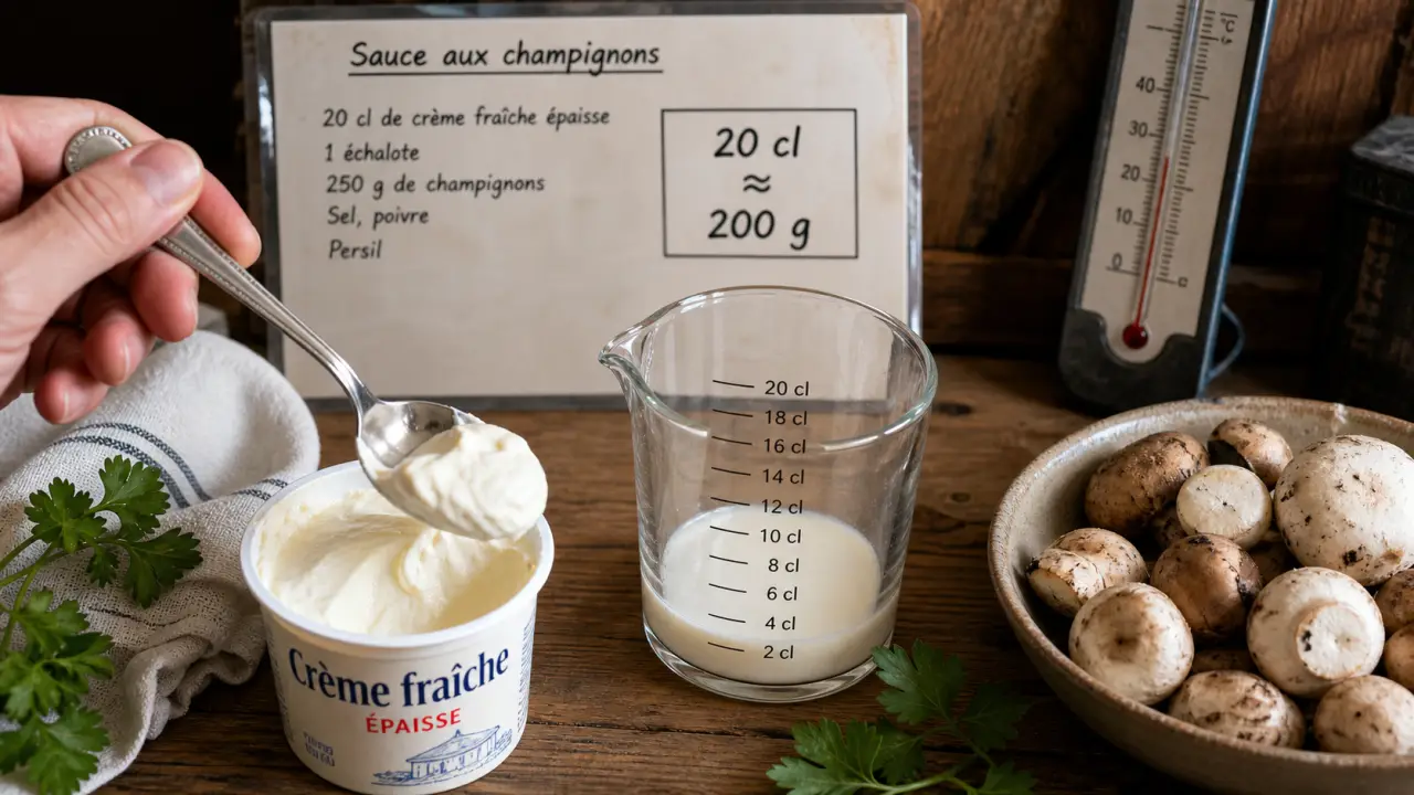 20 cl creme fraiche en g : mesurer sans balance avec verre doseur