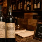 Achat vin paris en cave : main compare deux bouteilles de vin rouge