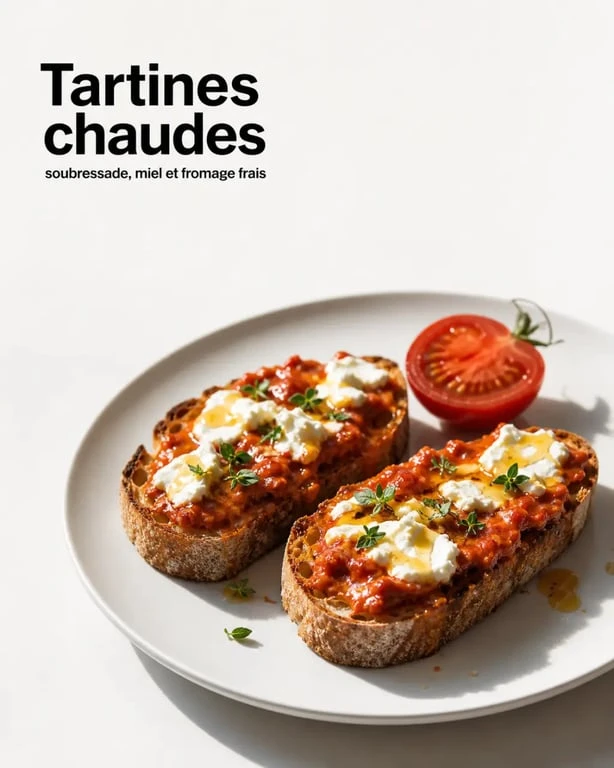 Recettes soubressade : tartines chaudes à la soubressade, miel et fromage frais