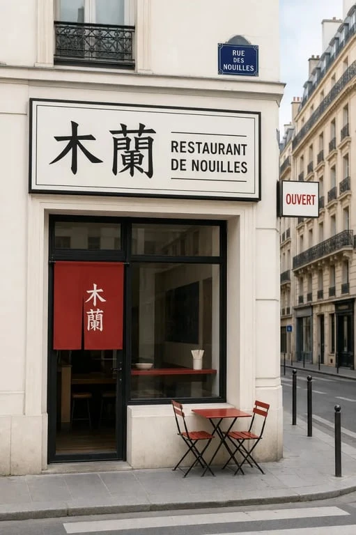 Mulan Paris street food 木蘭, façade du restaurant à Paris avec enseigne visible