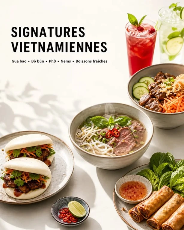 Luna Street Food Viet assortiment de gua bao, bo bun, pho et nems