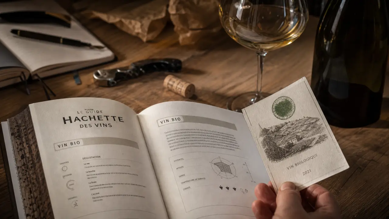 Guide Hachette des vins bio : lecture des étoiles et label bio sur guide ouvert