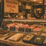 Khalifé boucherie traiteur à Courbevoie, vitrine halal et mezzés libanais à emporter