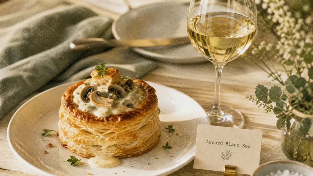 Quel vin servir avec un vol-au vent : verre de vin blanc sec