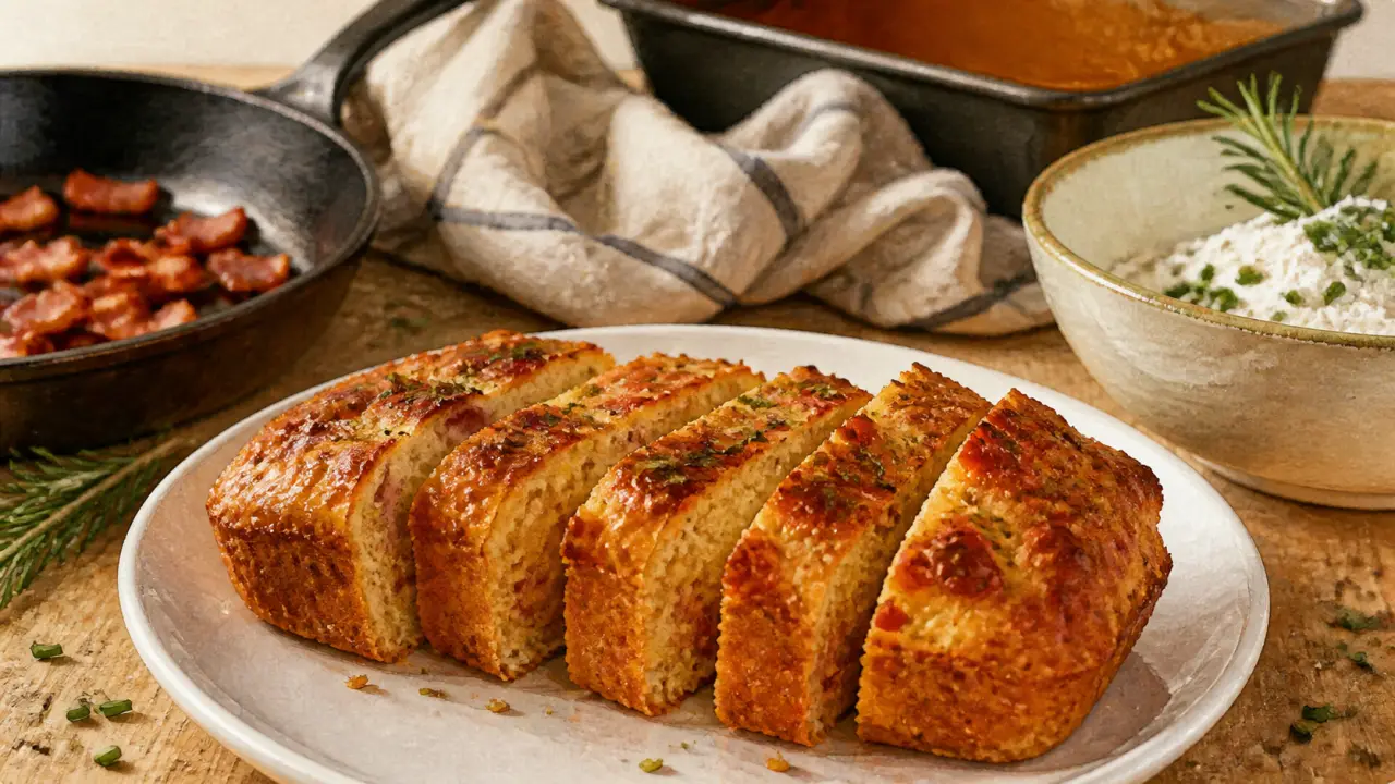Recette sale : cake moelleux aux lardons, tranches dorées