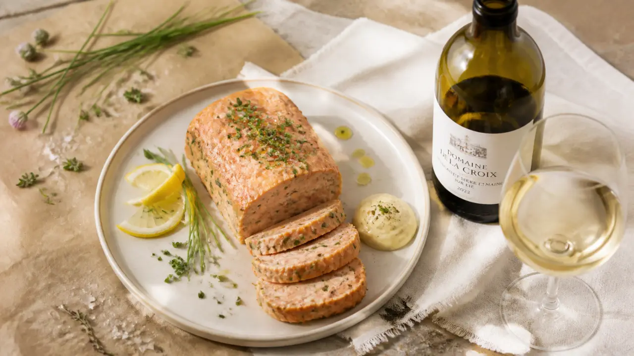 Vin avec pain de poisson et blanc sec, tranches au saumon