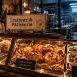 Boulangerie, pâtisserie et traiteur : vitrine de produits prêts à emporter