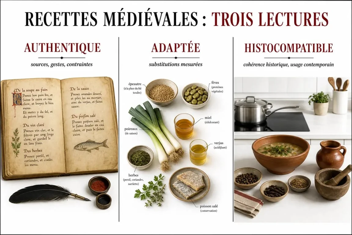 Recettes médiévales : comparaison entre recette authentique, adaptée et histocompatible