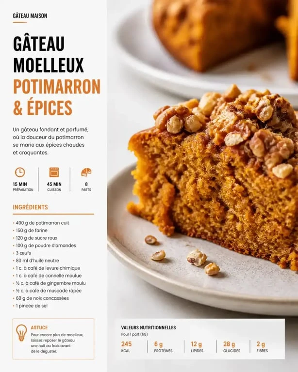Gâteau moelleux au potimarron, un dessert d'automne réconfortant et gourmand