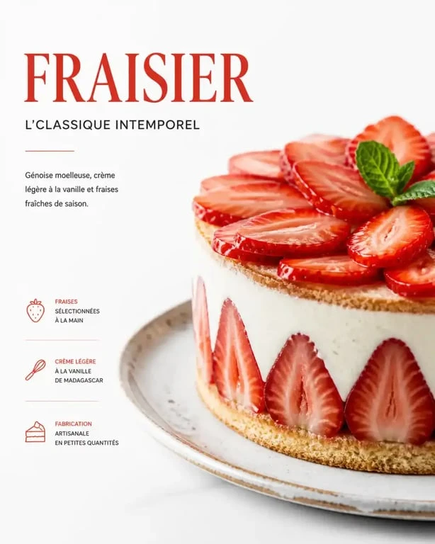 Pâtisserie artisanale fraisier chez Aux Délices de la Reine