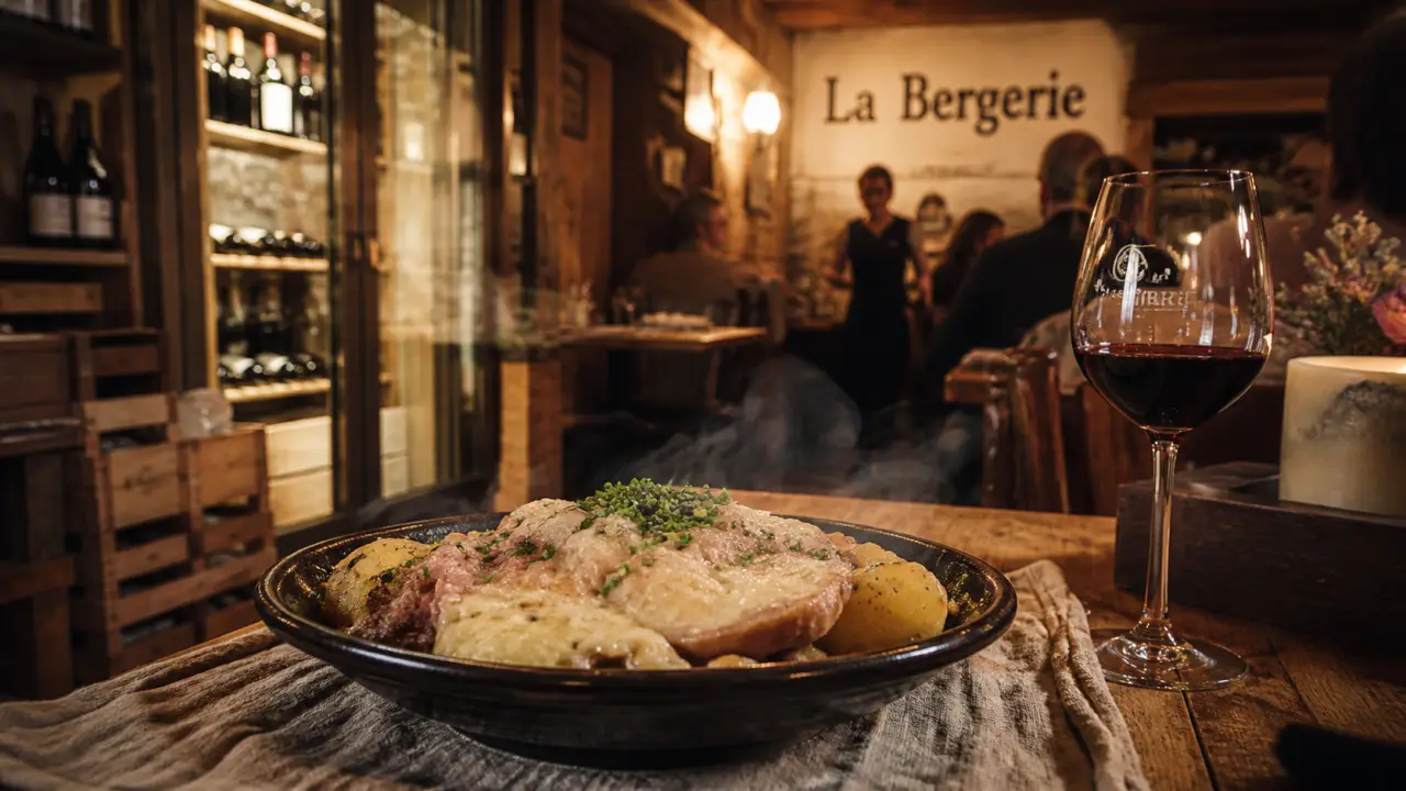 La Bergerie cave à vin et restaurant à Risoul : table bois, verre de vin bio, vue montagne