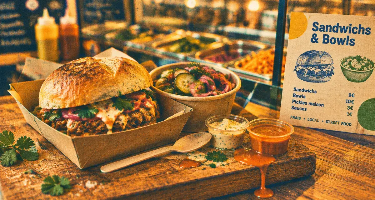Curb street food : bowls aux pickles maison et sandwich bun toasté