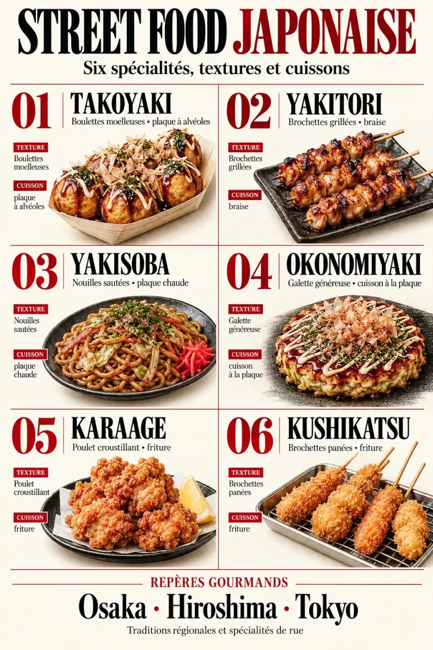 Street food japonaise : spécialités, textures et villes d’origine