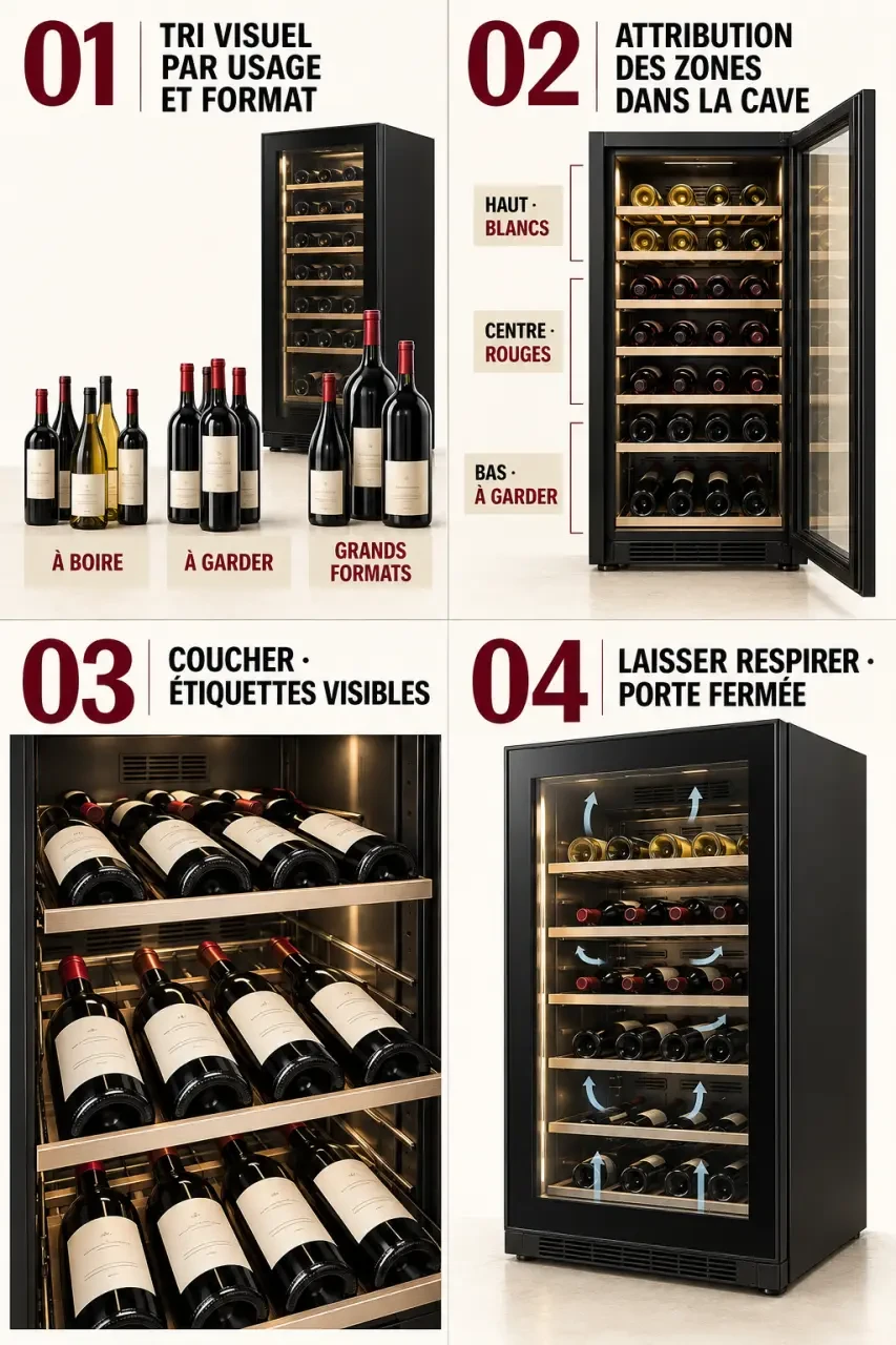 Illustration des étapes pour savoir comment ranger une cave à vin électrique