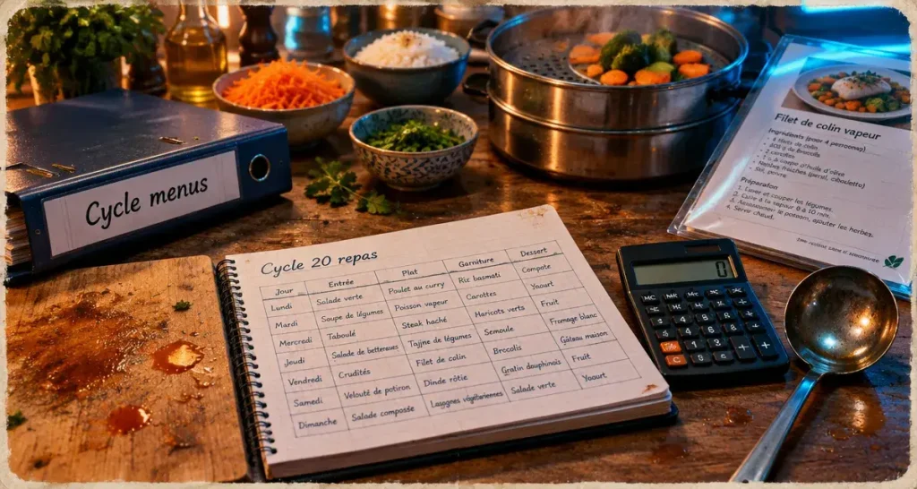 Menus restauration collective : 4 à 5 composantes, 20 repas d&rsquo;équilibre et les arbitrages qui font un bon plan